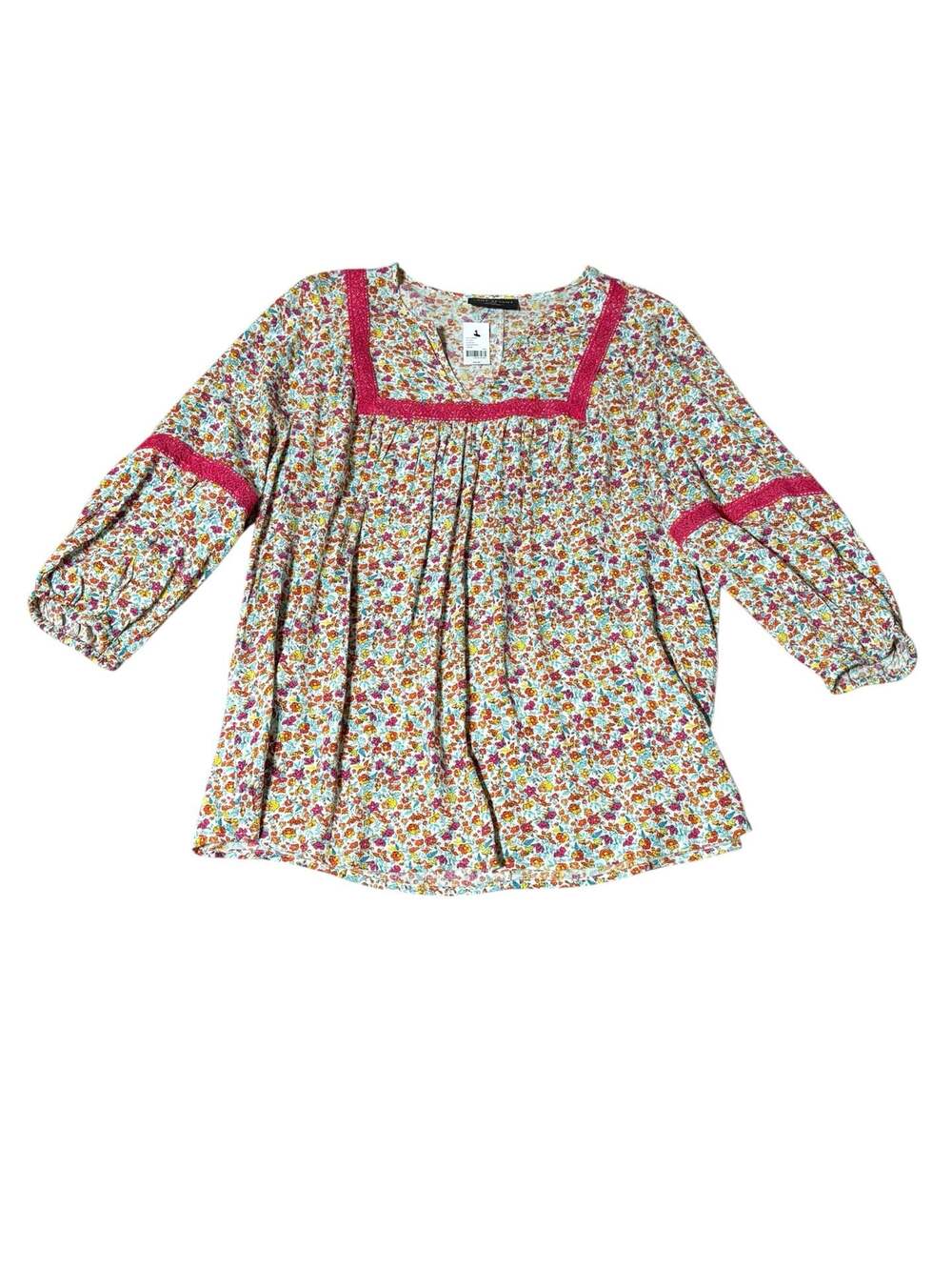 Lane Bryant NWT Plus Size 14/16 (1X)‎ Colorful Floral Crochet Trim Rayon Peasant - Picture 2 of 6